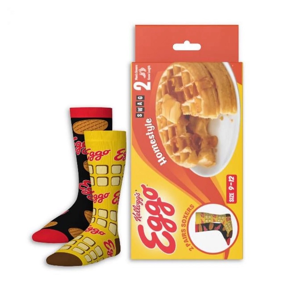 Official Kellogg's Eggo Waffles 2-Pack Socks in Box Packaging